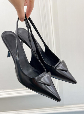 尖头浅口细高跟鞋女2026早春新款气质OL通勤三角扣包头后绊带凉鞋