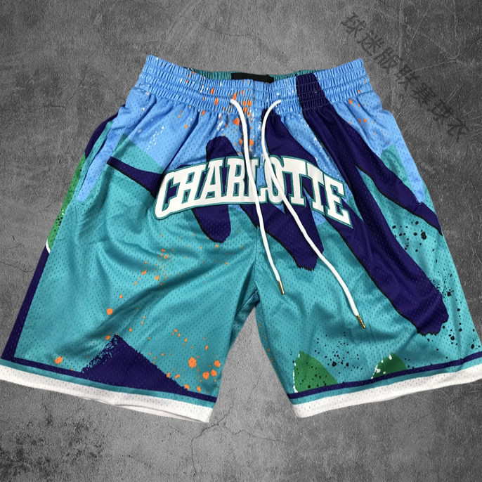 黄蜂队美式短裤超音速街头刺绣密秀男复古速干透气五分裤篮球裤