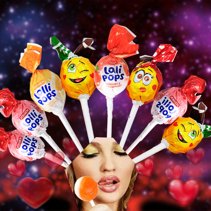 乌克兰进口ROSHEN大棒棒糖乳酸奶奶昔双色水果味笑脸婚庆喜糖年货