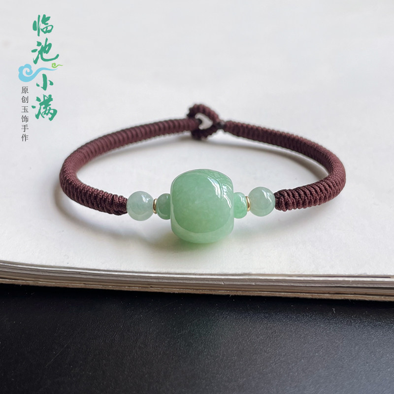 原创天然翡翠瓜绿路路通手链国风小清新手工编玉饰转运珠手绳