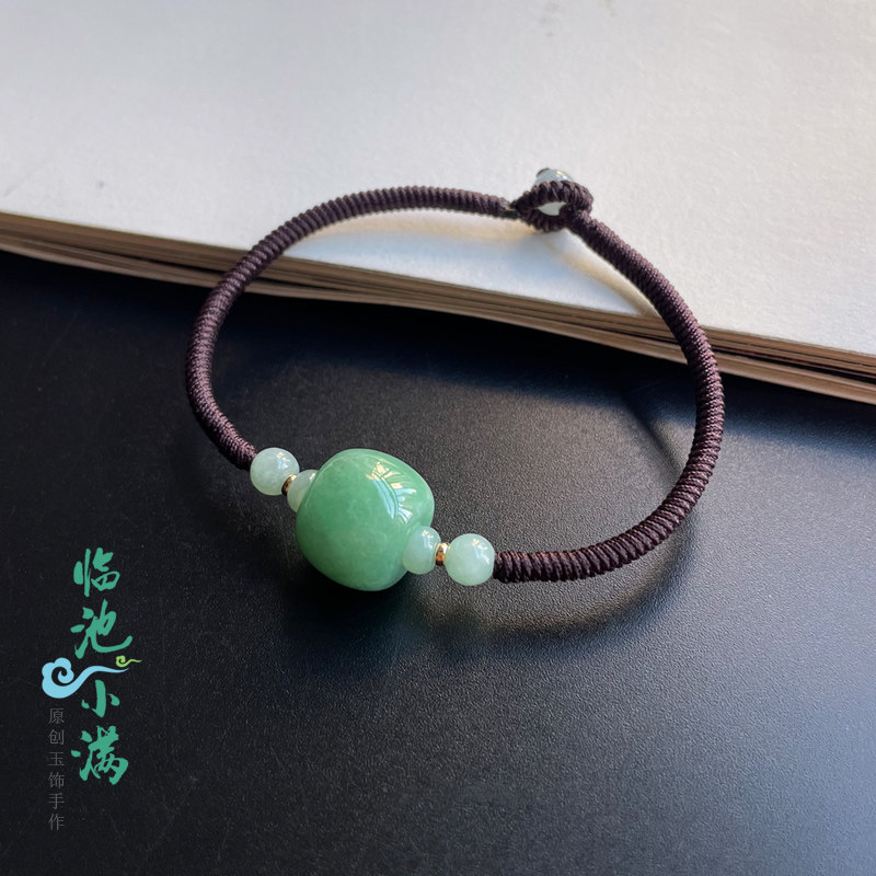 天然翡翠满色瓜绿路路通手链纯手工编织转运珠玉手绳