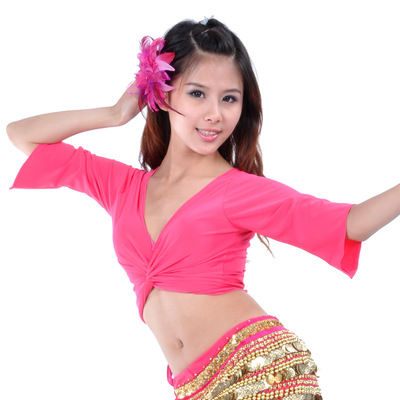 肚皮舞上衣肚皮舞中长袖秋冬新款特价绑带式练习服装 七分袖上衣