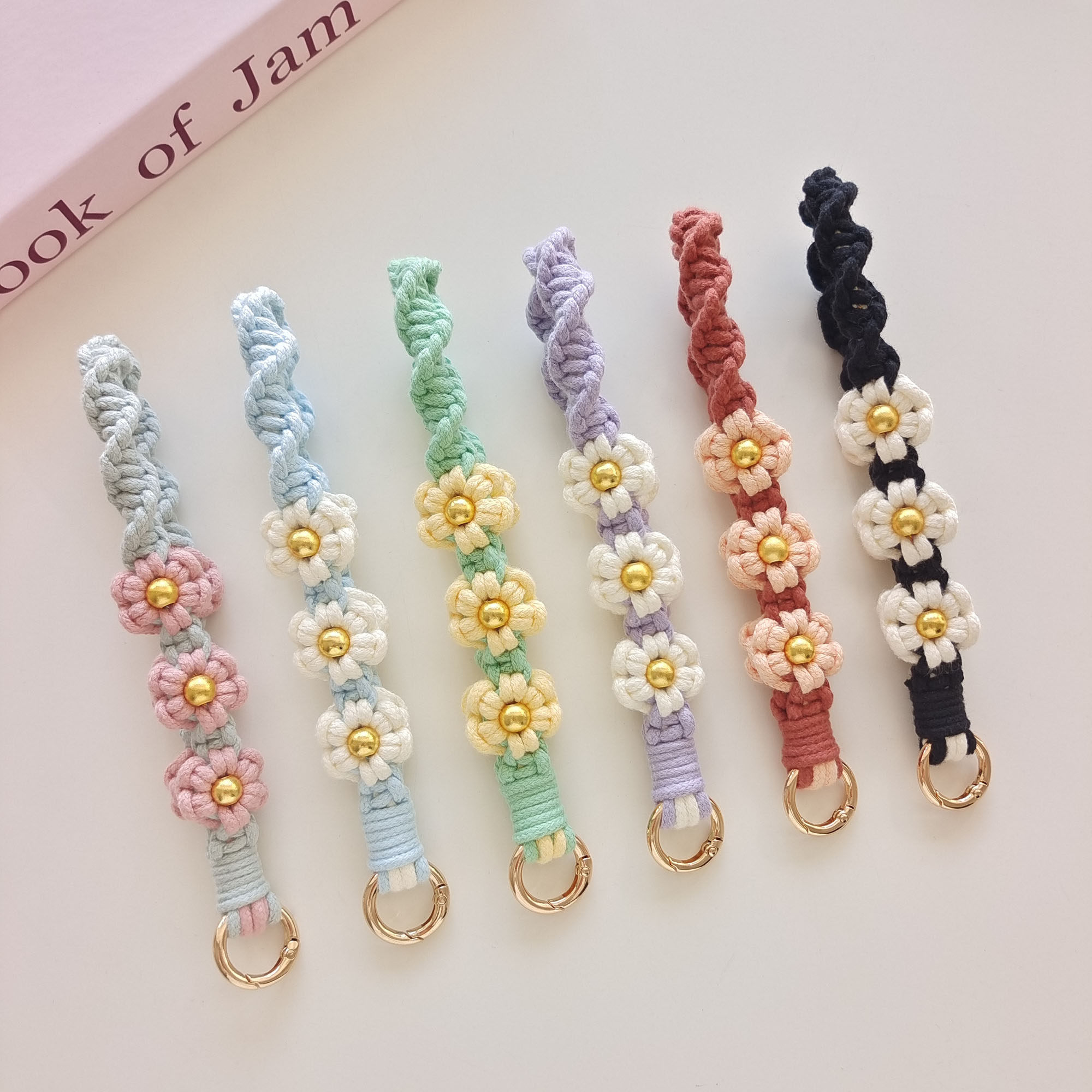 新品纯手工编织手机链小雏菊花朵手腕挂绳钥匙扣包包挂件文艺时尚