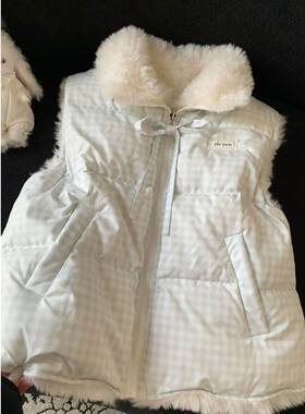 日系温柔甜美两面穿无袖棉服马甲女2025冬季新款叠穿毛毛开衫背心