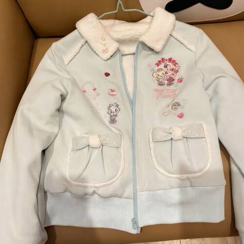 可爱日系软妹mezzopiano秋冬款小众童趣女儿服软萌加绒开衫外套