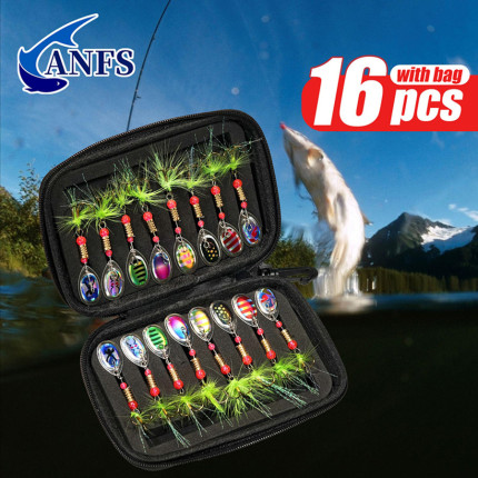 16-Piece Lure Spinner Set with External Attachment, Hand-Cranked Metal Spinner for Bass and Mandarin Fish