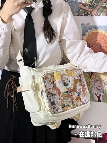校园百搭大容量简约单肩斜挎邮差包二次元JK大食量透明吧唧痛包女