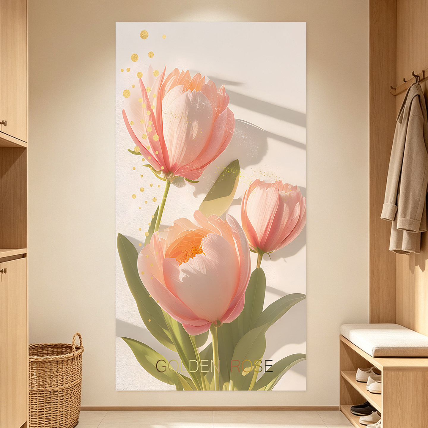 手绘花朵玄关装饰贴纸出租房过道背景自粘画入户墙面遮盖瑕疵贴画