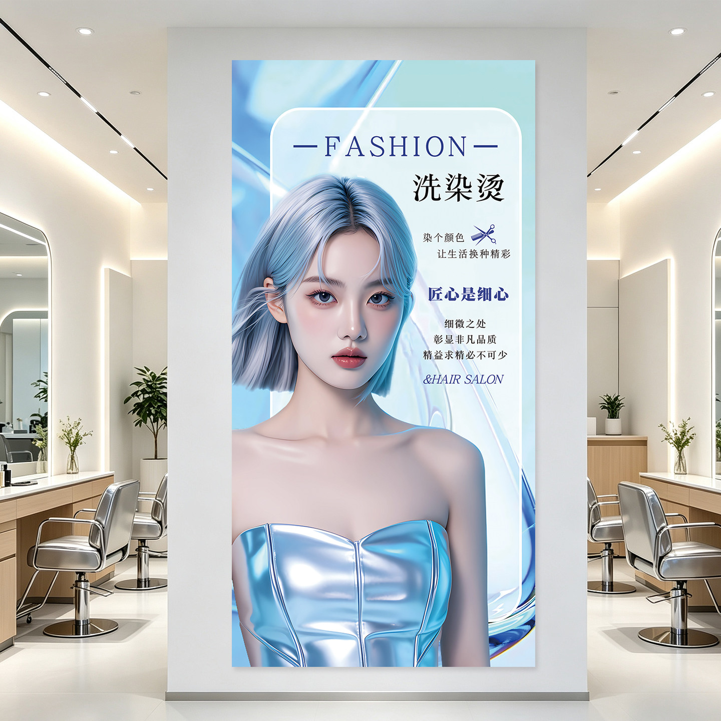 时尚美发自粘壁画理发店