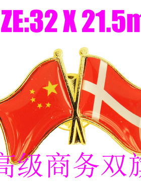 精工商务 双旗徽章 中国 丹麦 Denmark Flag Pin 西装胸针