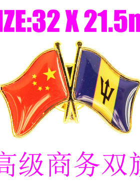 精工商务 双旗徽章 中国 巴巴多斯 Barbados Flag Pin 西装胸针