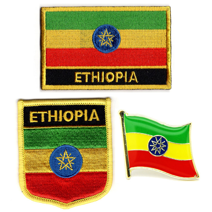 10 Ethiopia flag pin patch埃塞俄比亚国旗布贴徽章背胶刺绣肩章