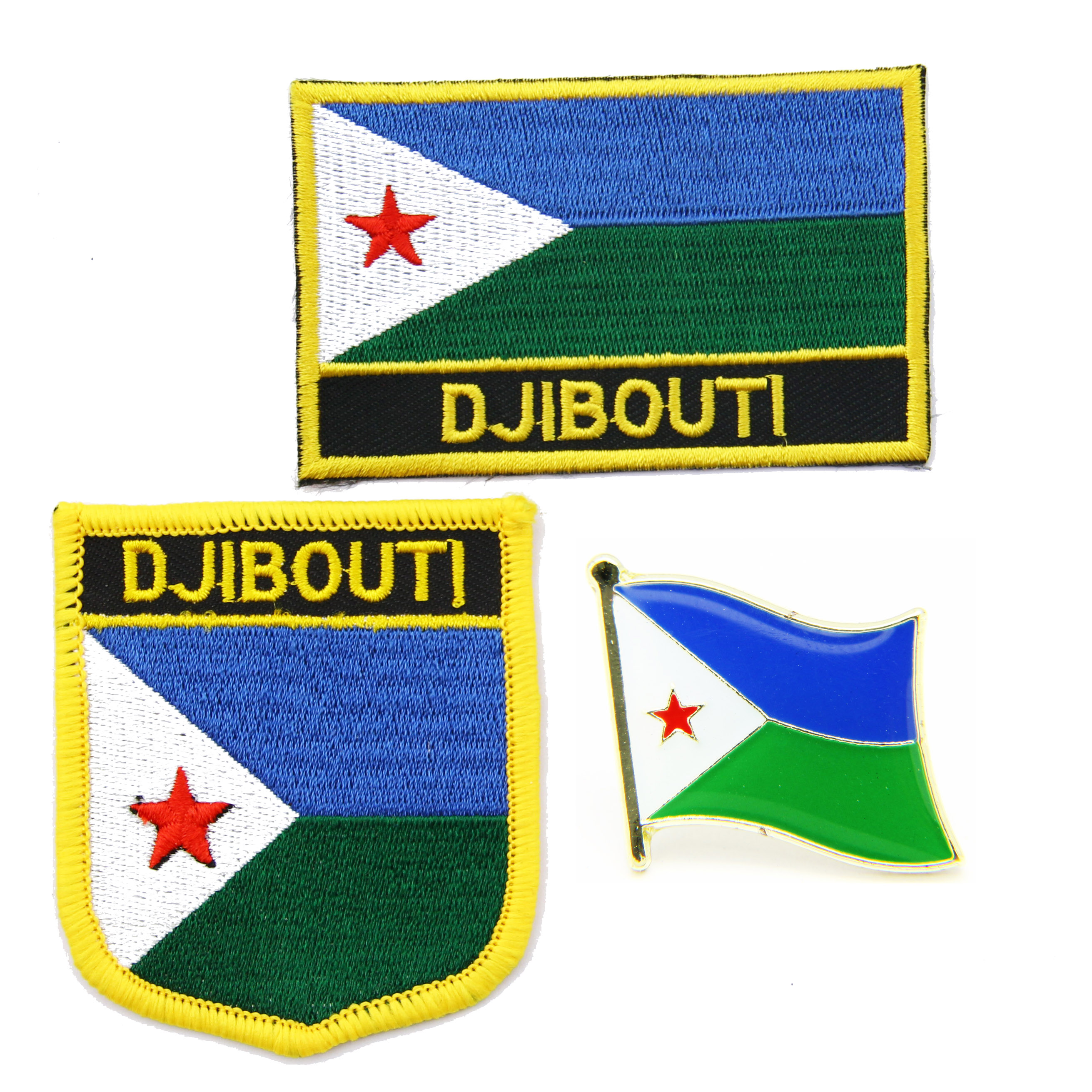 79 Djibouti flag pin patch吉布提国旗布贴徽章背胶刺绣肩章