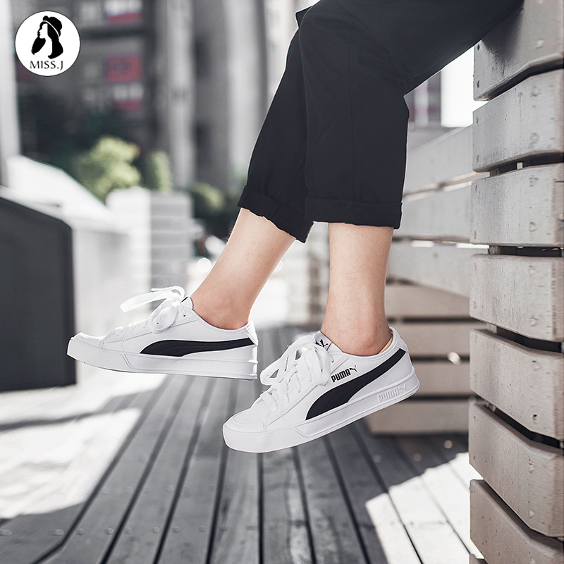 Puma小姐黑白皮质情侣运动休闲鞋