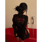 街头风立领卫衣女初春季 条纹拼接显瘦夹克修身 外套视觉系上衣y2k