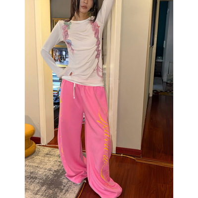 【免费试穿】美式粉色休闲卫裤