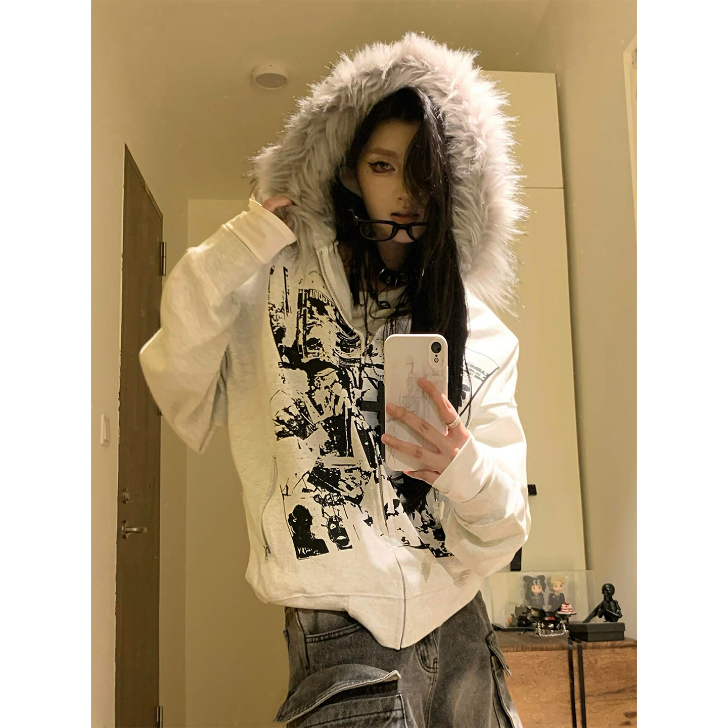 【免费试穿】亚文化毛领连帽卫衣