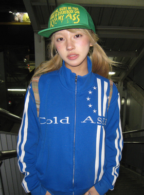 街头风夹克外套女冬季加绒条纹拼接立领卫衣开衫运动风设计感上衣