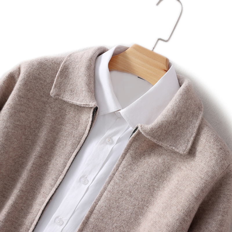 秋冬100%羊毛男士翻领羊毛开衫加厚拉链毛衣商务休闲针织夹克外套