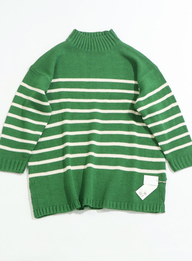 AAL123 日单外贸秋冬新款宽松百搭圆领套头条纹毛衣 女款