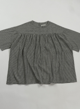 A321161 日本单 夏款森女森林系宽松百搭格子套头衫 女款