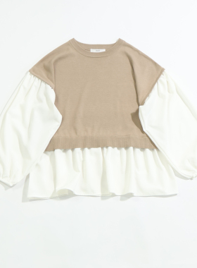 BAL56 日单外贸森林系拼接款宽松休闲圆领套头针织衫 女款