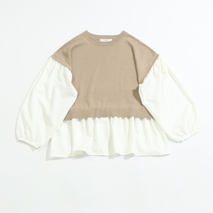 女款 宽松休闲圆领套头针织衫 日单外贸森林系拼接款 BAL56