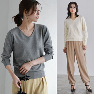 女款 W221484 V领套头针织衫 通勤简约百搭基础款 出口日单秋冬款
