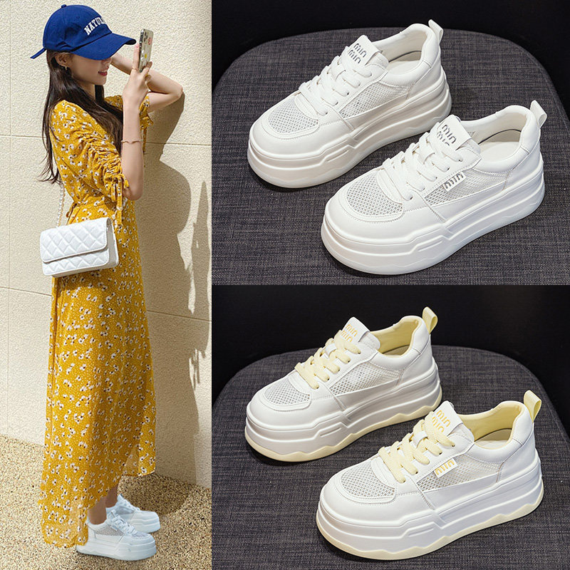 厚底小白鞋女2026夏季新款网面透气时尚百搭轻便增高运动休闲板鞋