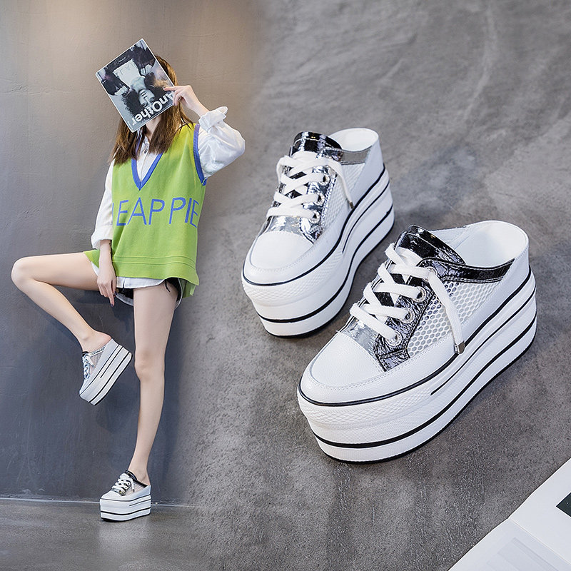 2026春秋包头拖鞋女内增高10CM超高跟休闲半拖鞋厚底松糕鞋拖凉拖