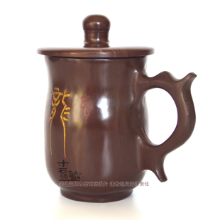 手工纯天然木鱼石带盖茶杯大容量家用办公水杯中式茶水杯石头杯子