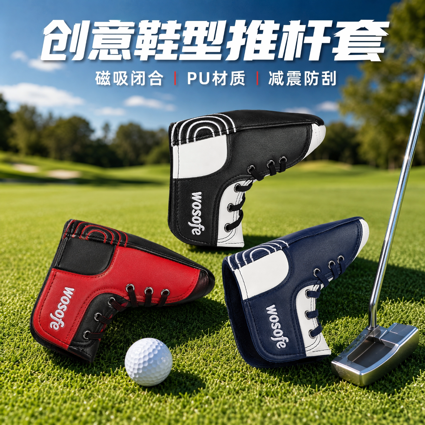 高尔夫球杆套杆头套L型个性创意鞋子造型PU加厚防刮高尔夫推杆套