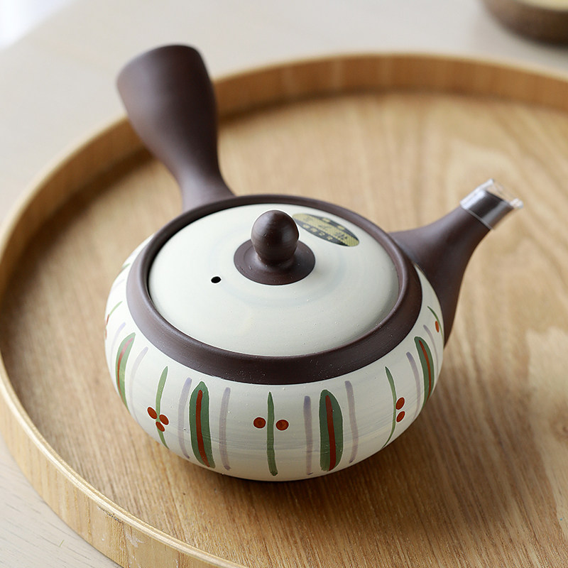 日本进口常滑烧春秋单柄茶壶带过滤网功夫茶急须壶十草纹陶瓷水壶