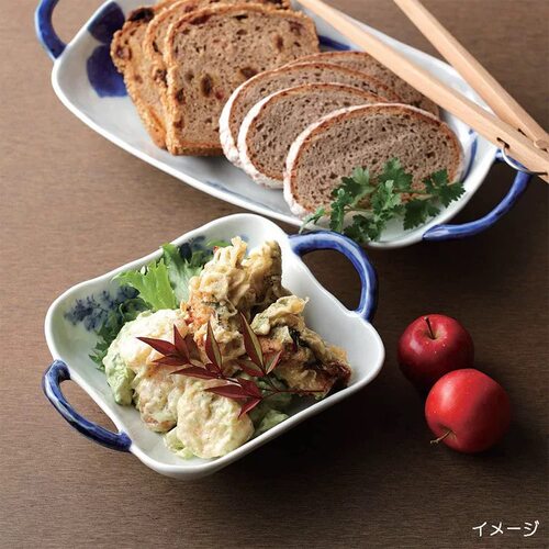 日本进口有田烧手绘青花双耳钵