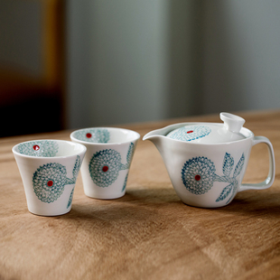 日本进口波佐见烧茶壶带滤网套装手绘大丽花茶具日式手握杯茶杯
