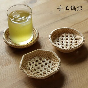 日本进口松野屋手工日式藤编杯垫茶杯隔热垫子创意圆形八角形杯托