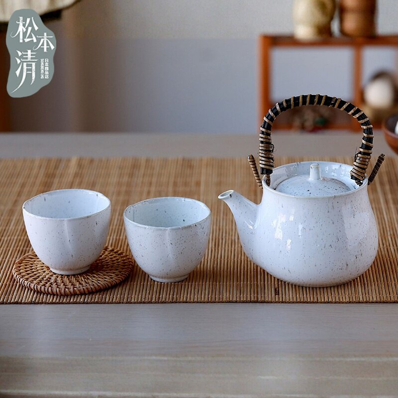 日本进口tojiki美浓烧陶瓷冲泡茶壶藤编提梁带滤网日式风茶道
