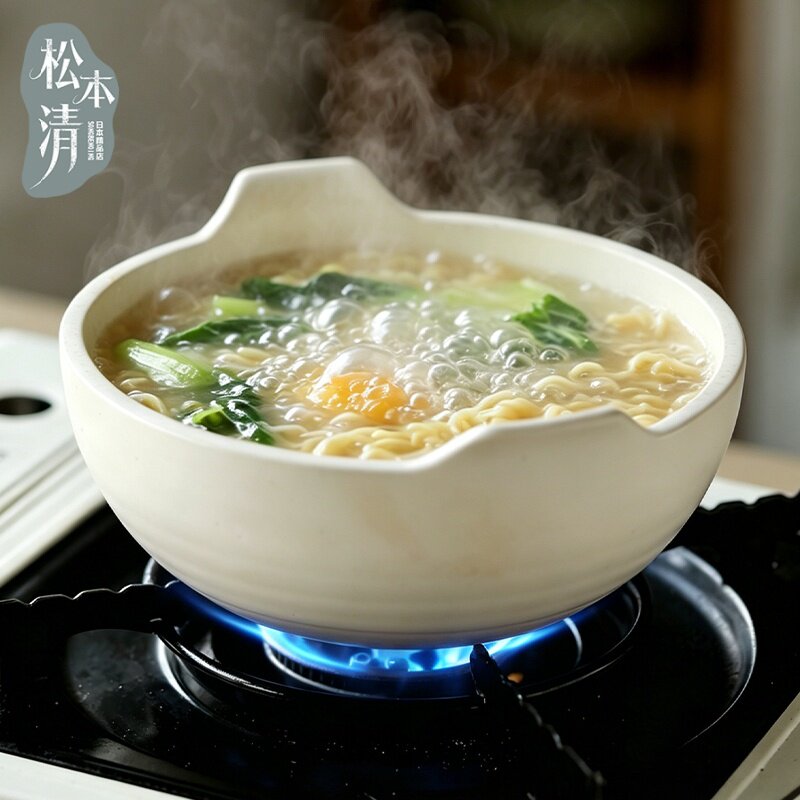 日本tojiki 一人食双耳钵碗锅万古烧耐烧陶锅煮泡面熬粥可当大碗