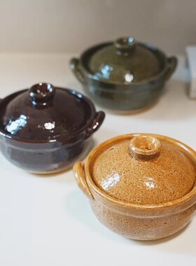 日本进口万古烧土锅迷你小号炖锅一人食砂锅蒸米饭炖菜蒸蛋锅