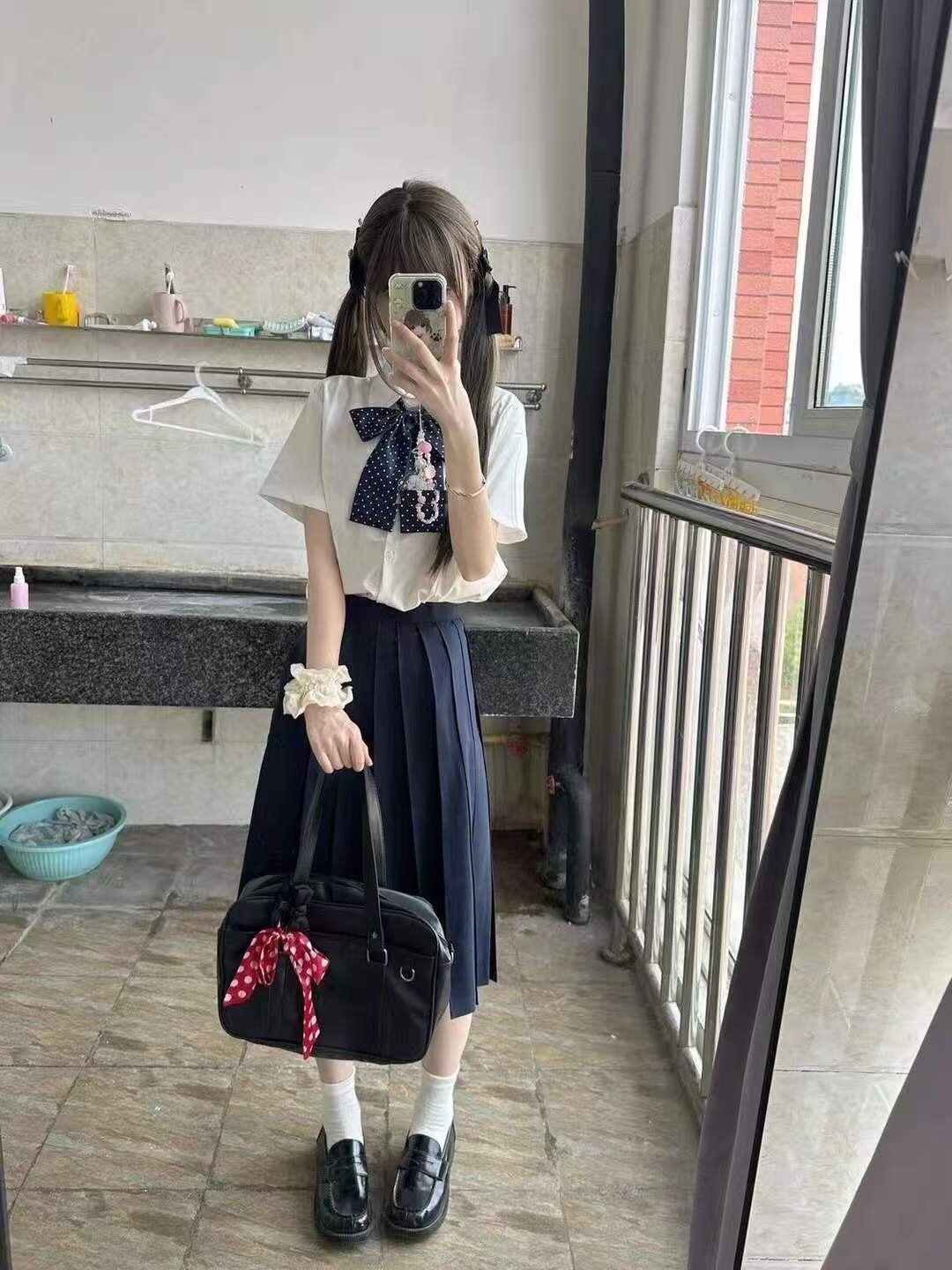 新款日系jk制服套装女夏季基础款短袖衬衫搭配百褶中裙显瘦三件套