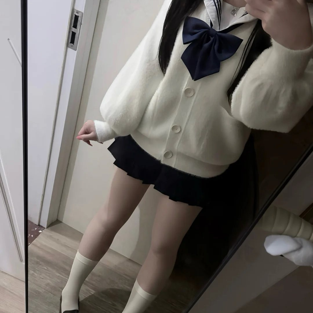 学院风JK制服毛茸茸针织开衫女秋冬校供感小个子毛衣外套