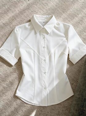 学院风女夏季白色收腰短袖衬衫JK制服日系修身显瘦百搭纯欲风上衣