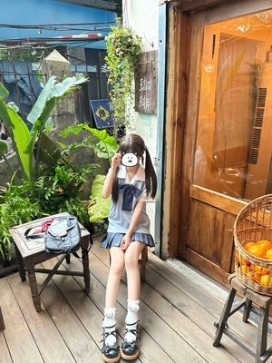 原创JK制服夏季浅灰套头背心校供感海苔短裙简约通勤日系叠穿套装