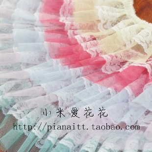 饰服装 10厘米双层褶皱网纱蕾丝花边DIY手工装 辅料娃娃裙荷叶边