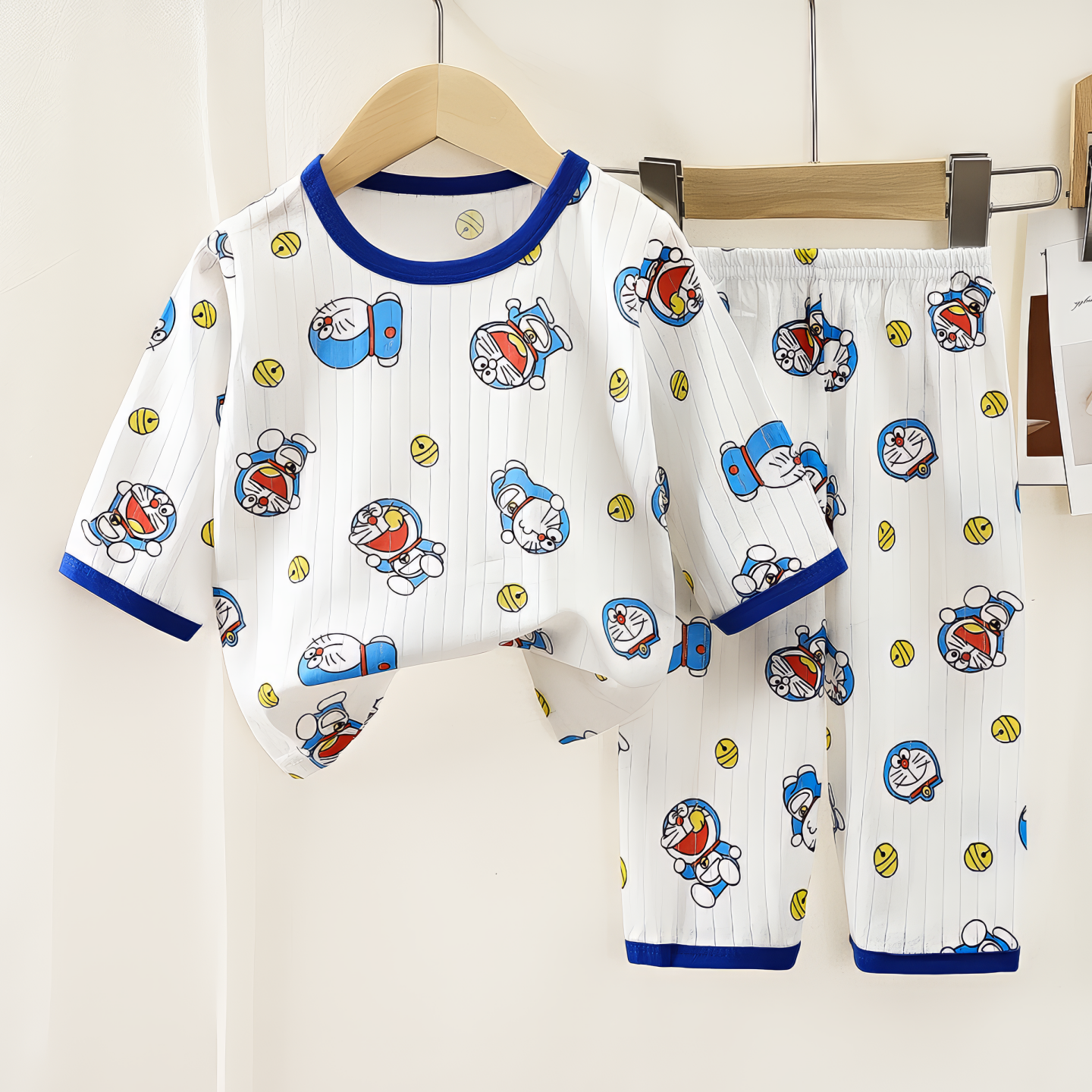 服薄款纯棉七分袖空调服儿童睡衣夏季宝宝家居男童女童短袖套装