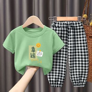 时尚 韩版 短袖 防蚊裤 两件套亲子家潮 T恤两件套男女童夏季 儿童夏装