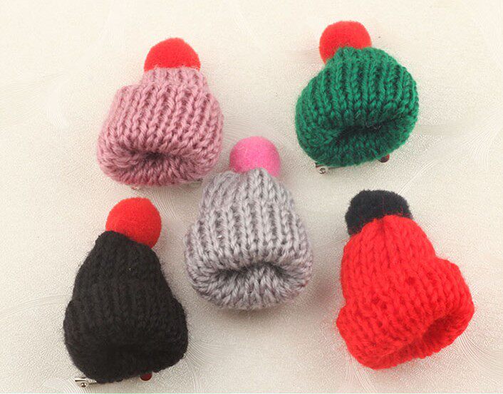 圣诞儿童可爱女毛球毛线迷你卖萌时尚配饰小帽子胸针别针胸花饰品