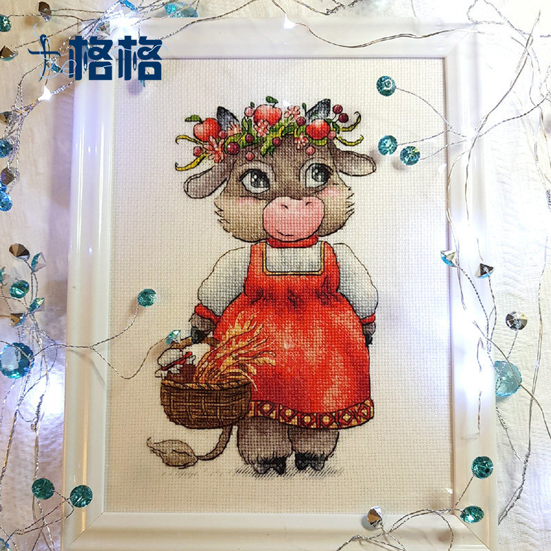 十格格dmc十字绣套件2021新款 中国风卡通动物 新年花环小牛