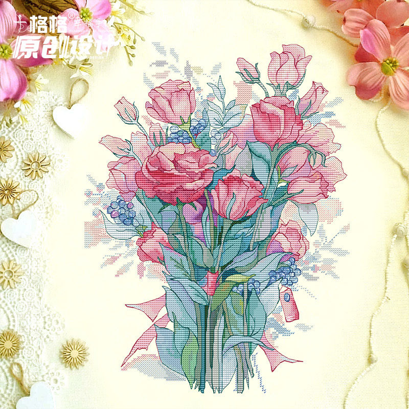 十格格十字绣法国DMC绣线套件26-5月 原创设计 叶子小水彩 桔梗花