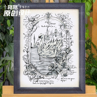 十字绣DMC绣线25-9月 Mrs.P 原创设计 欧式素描复古画 天鹅湖城堡